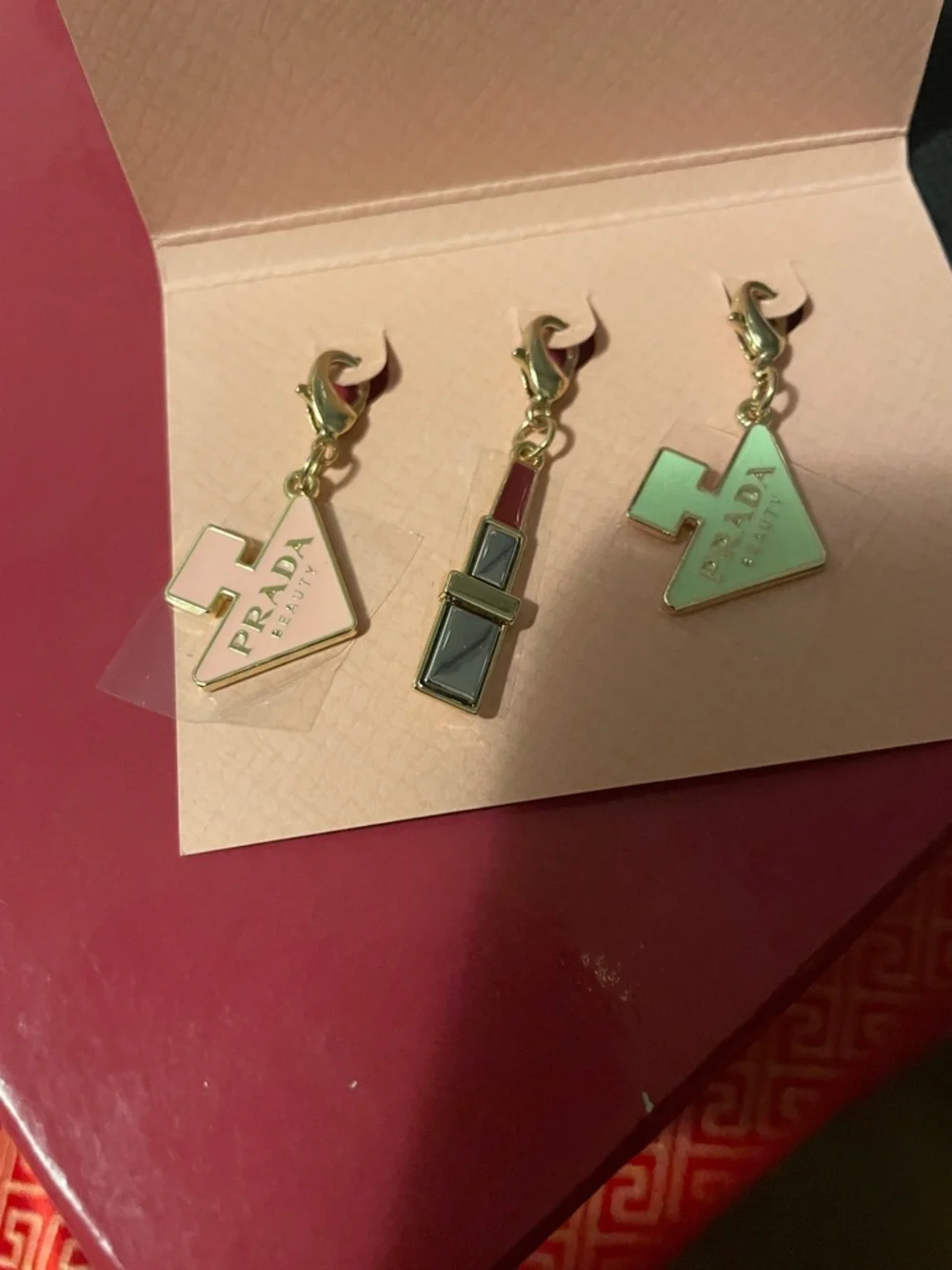 Prada Gold & Pink Enamel Logo Charm Set - Picture 14 of 15